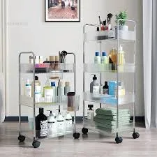 עגלת אחסון אקרילית שקופה 4 קומות עם גלגלים